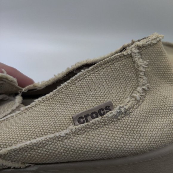 Crocs Santa Cruz Men's Size 12 Khaki Beige Canvas Slip On Casual Loafers - Picture 4 of 8